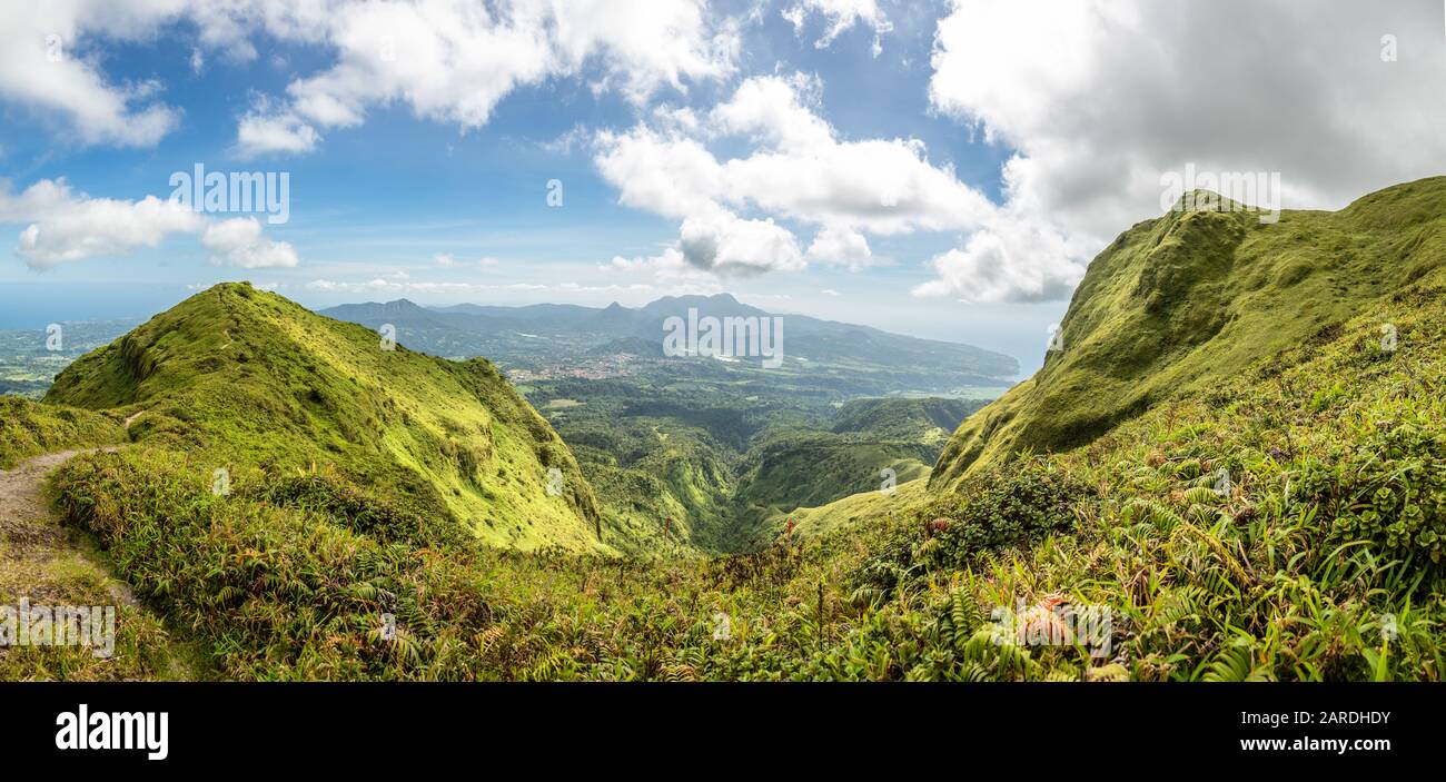 Monte Pelee verde vulcano collina panorama, Martinica, dipartimento francese d'oltremare Foto Stock Monte Pelee verde vulcano collina panorama, Martinica, dipartimento francese d'oltremare Foto Stock