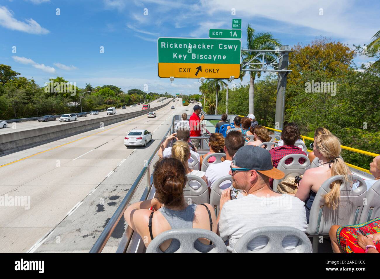 Vista dall'autobus scoperto sulla superstrada nel centro di Miami, Miami, Florida, Stati Uniti d'America, Nord America Foto Stock