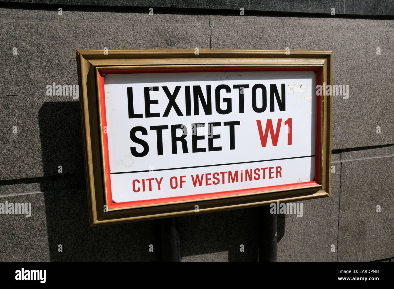 Strada nome segno in Lexington Street, Soho, City of Westminster, London W1, England, UK Foto Stock