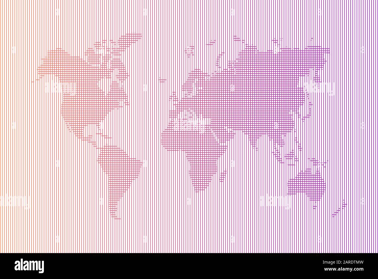 Mappa astratta del mondo in linee orizzontali e verticali. Cartografia vettoriale con strisce di gradiente Paesi del continente illustrazione Illustrazione Vettoriale