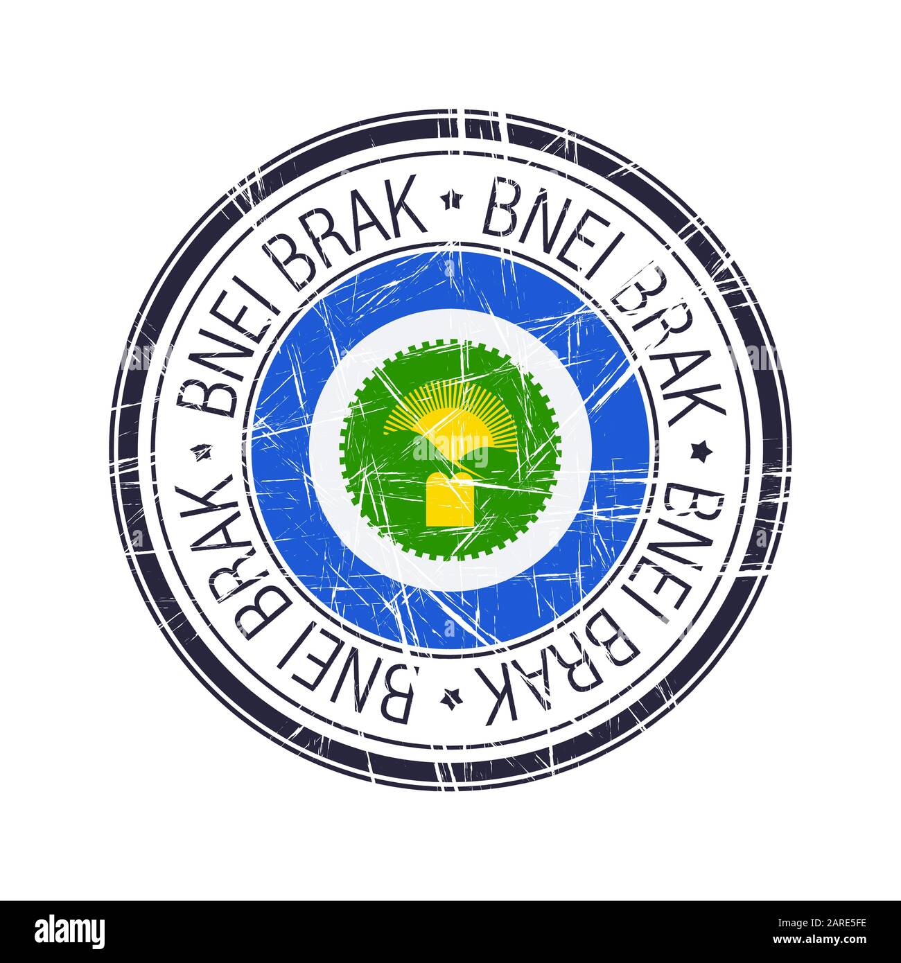 Città di Bnei Brak, Israele timbro postale gomma, oggetto vettore su sfondo bianco Illustrazione Vettoriale