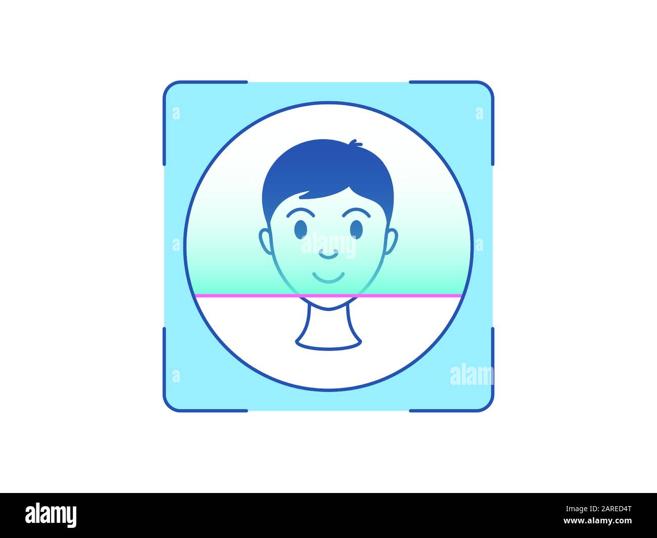 Riconoscimento del volto, icona. Sistema di scansione biometrica per la testa umana, interfaccia di identificazione della persona. Tecnologia Face ID. Riconoscimento del sistema e verif Illustrazione Vettoriale