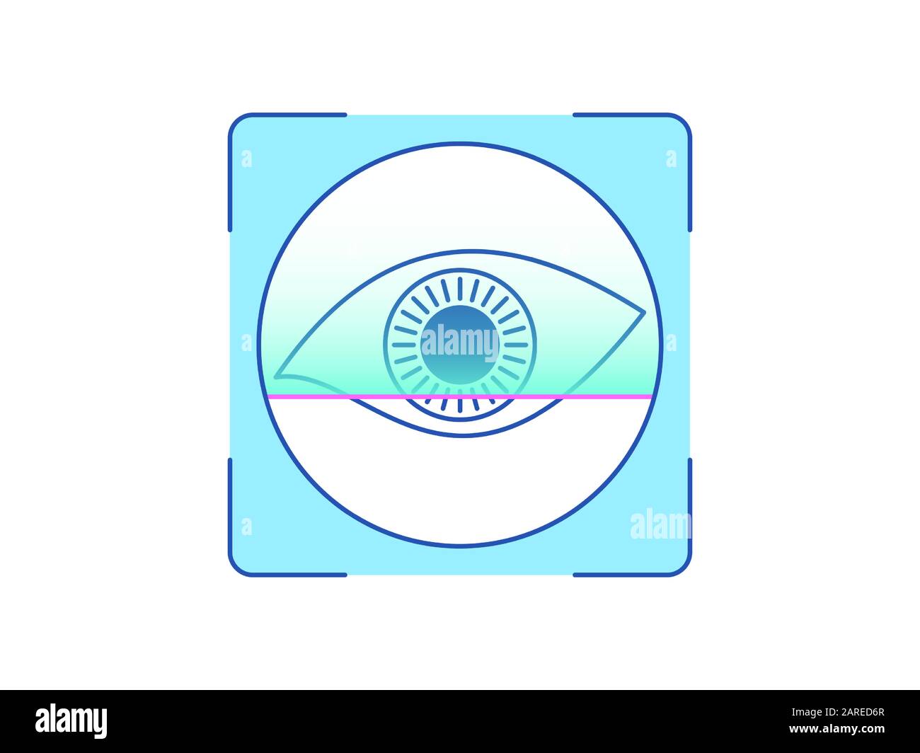 Riconoscimento dell'iride oculare, icona. Sistema di scansione biometrica per l'occhio umano, interfaccia di identificazione della persona. Tecnologia IRIS Eye ID. Riconoscimento del sistema AN Illustrazione Vettoriale