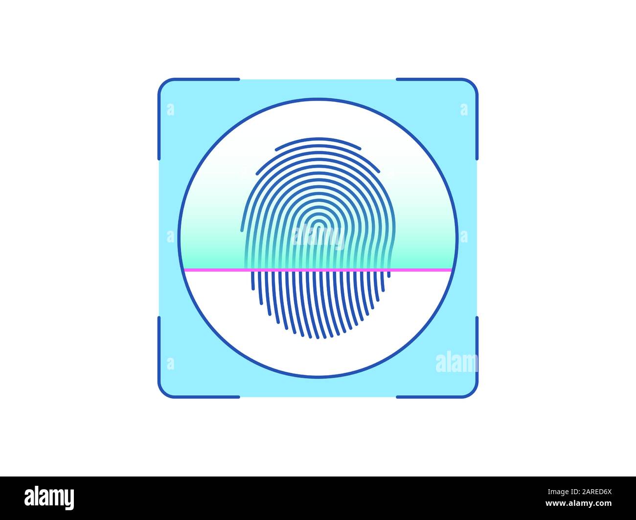 Riconoscimento delle impronte digitali, icona. Sistema di scansione biometrica per dito, interfaccia di identificazione della persona. Tecnologia Fingerprint ID. Riconoscimento del sistema Illustrazione Vettoriale