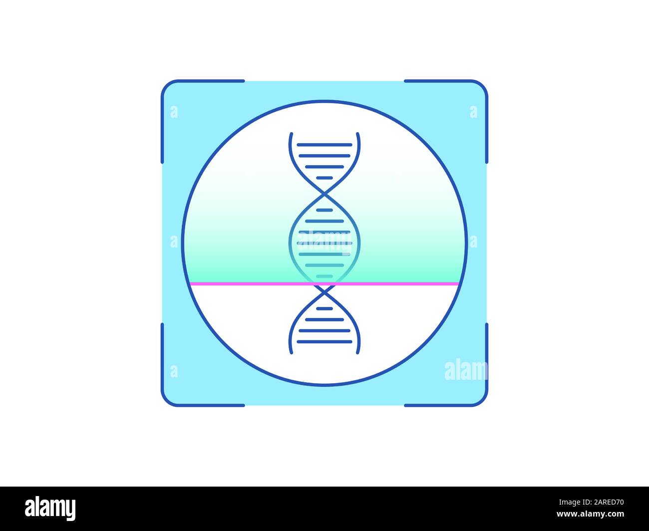 Riconoscimento del DNA, icona. Sistema di scansione biometrica per biomateriale umano, interfaccia di identificazione della persona. Tecnologia DNA ID. Riconoscimento del sistema e. Illustrazione Vettoriale