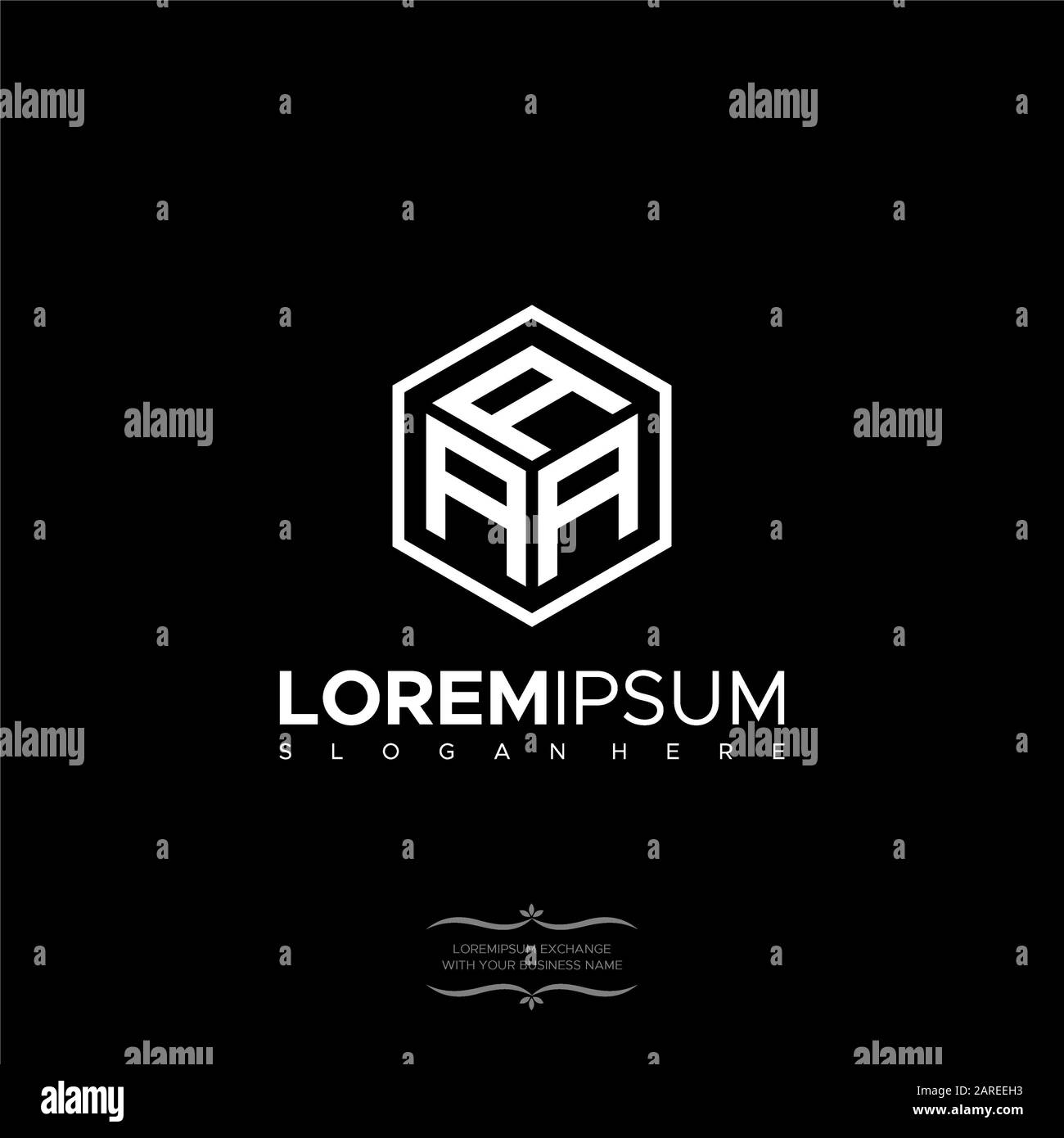 Lettera iniziale AAA Polygon, linea minimalista art monogramma logo esagonale, colore nero Design Foto Stock