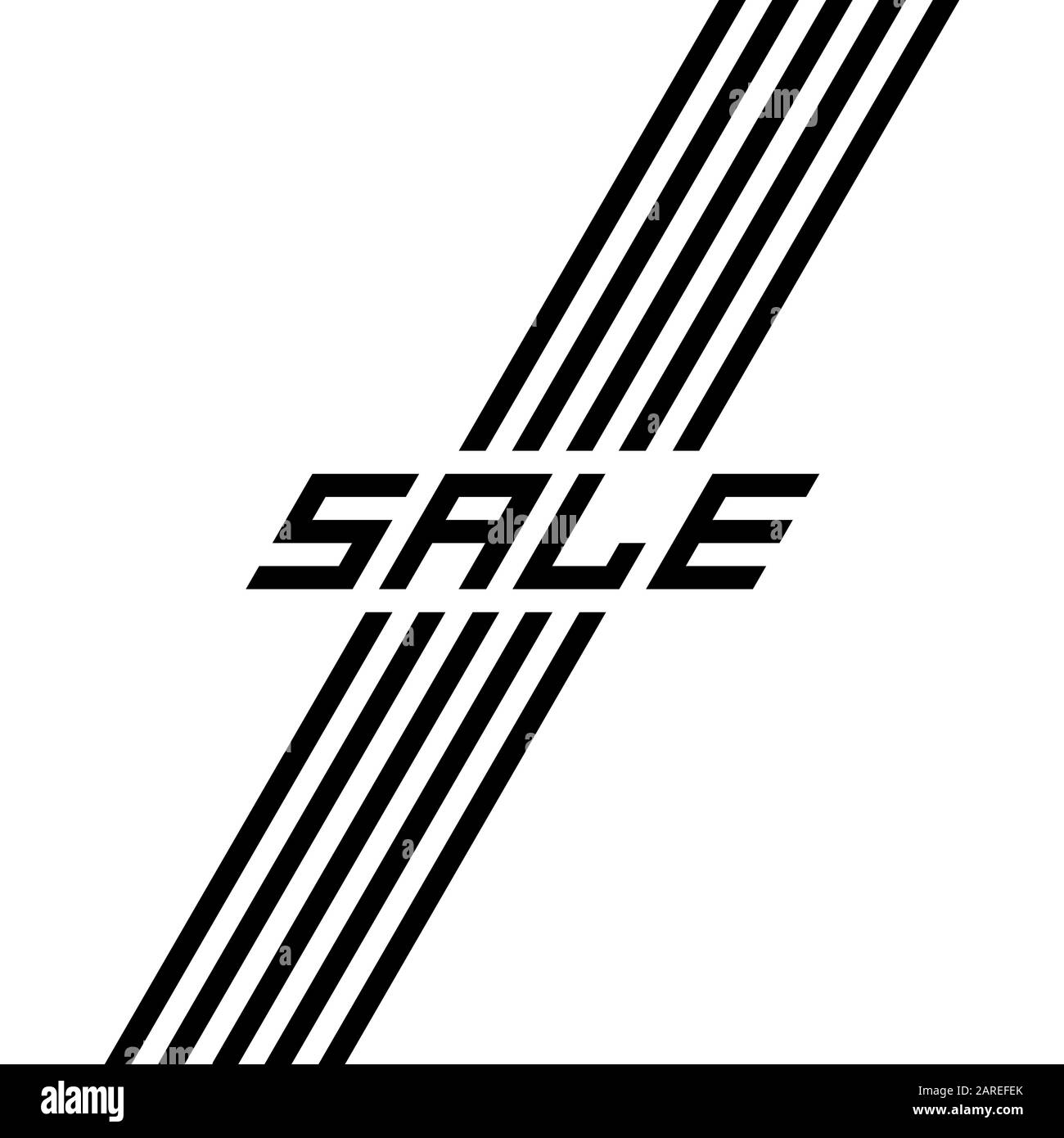 L'iscrizione vendita con strisce diagonali su sfondo bianco. Modello per l'uso su volantino, poster, opuscolo, può essere utilizzato per invito, brochure, racconto Illustrazione Vettoriale