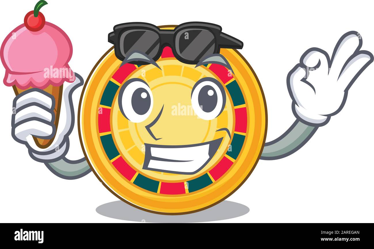 Roulette mascotte cartoon design con gelato Illustrazione Vettoriale