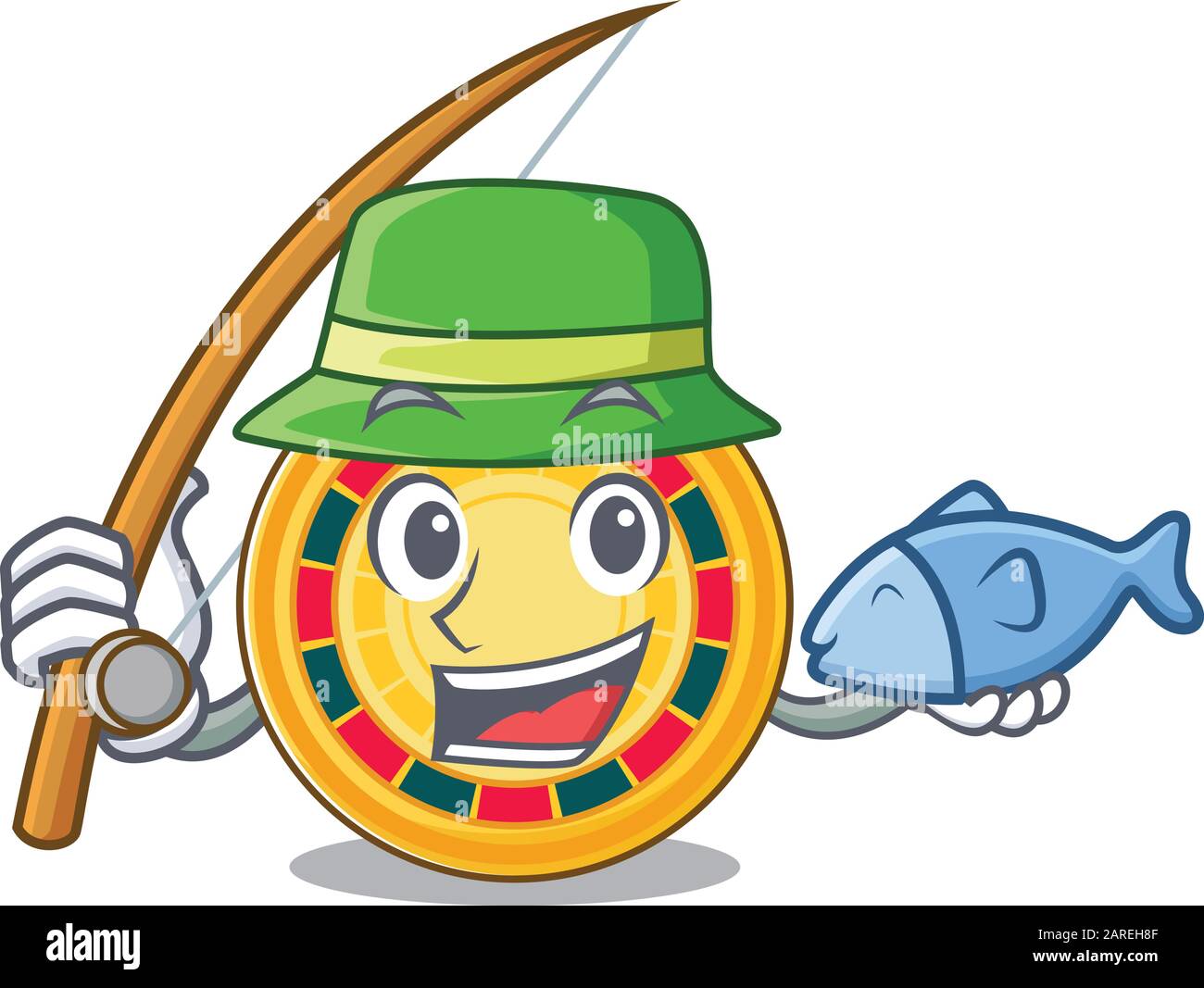Un'immagine di disegno felice della roulette di pesca Illustrazione Vettoriale