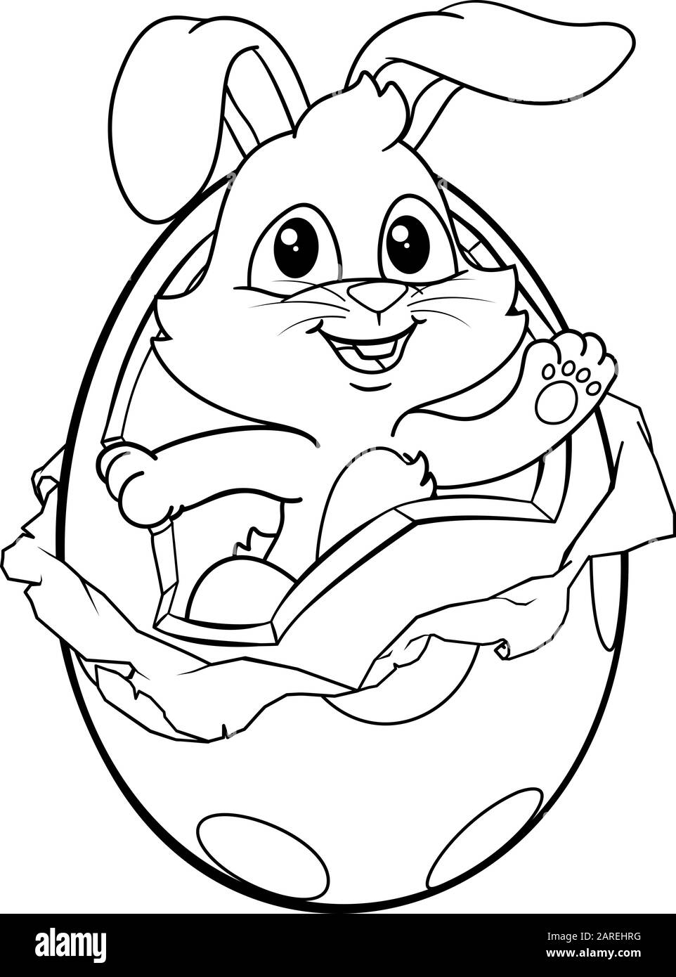 Coniglietto di Pasqua il coniglio la rottura di uovo di cioccolato Illustrazione Vettoriale