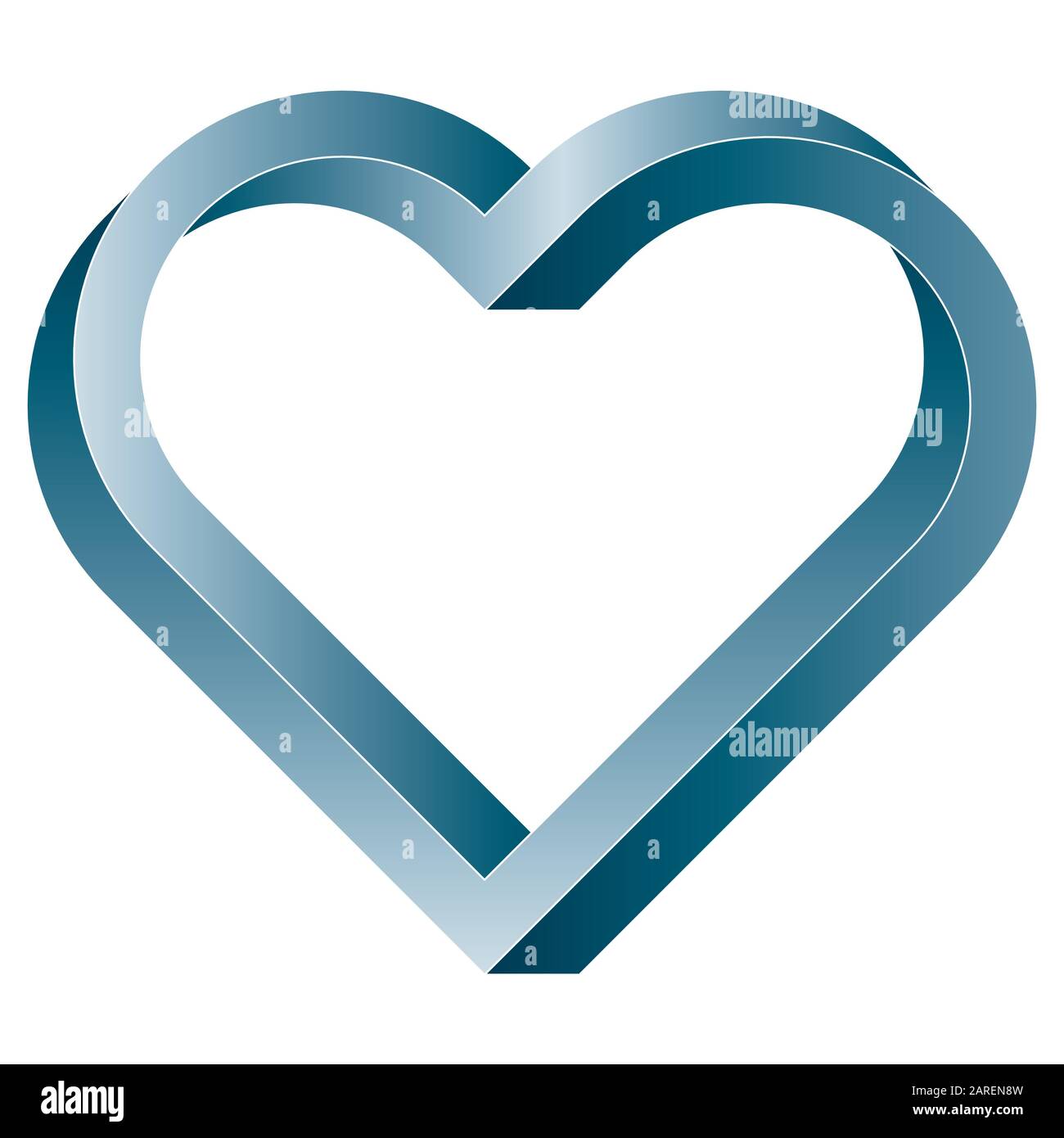 Icona del cuore attorcigliato impossibile. Forma di illusione ottica vettoriale su sfondo bianco. Illustrazione Vettoriale