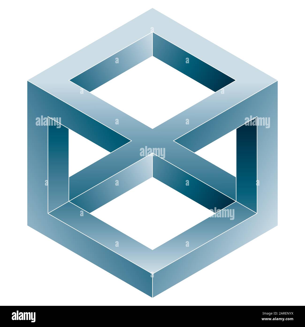 Icona cubo impossibile. Forma di illusione ottica vettoriale su sfondo bianco. Illustrazione Vettoriale