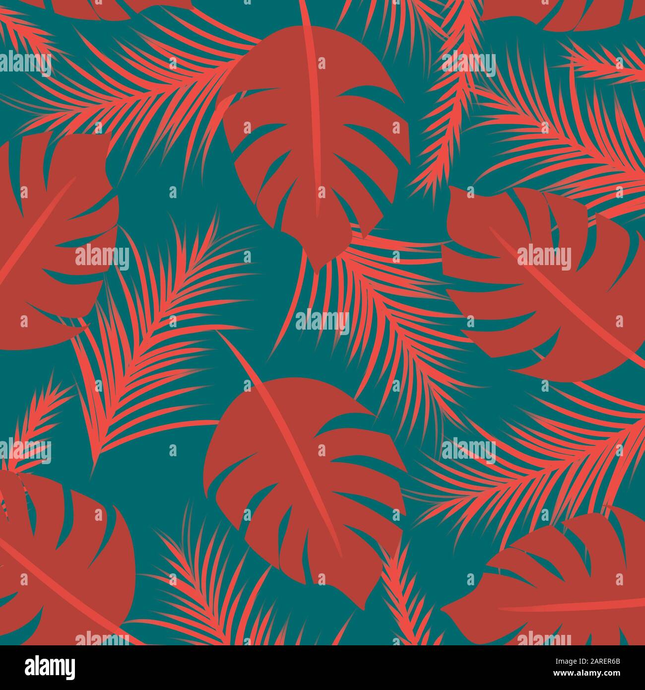 Rosso tropicale senza cuciture sullo sfondo verde Foto Stock