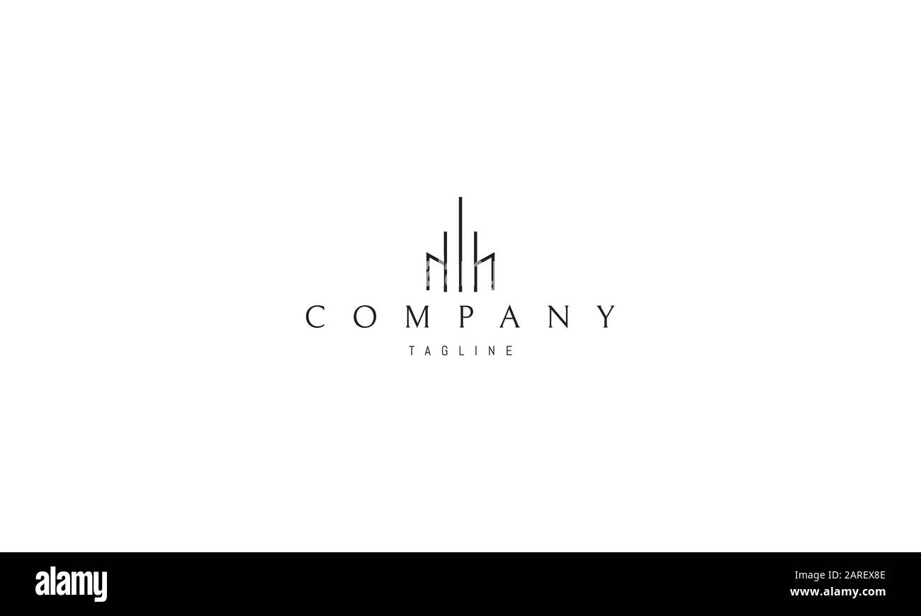 Logo vettoriale su cui un'immagine astratta di un grattacielo sotto forma di lettera M. Illustrazione Vettoriale