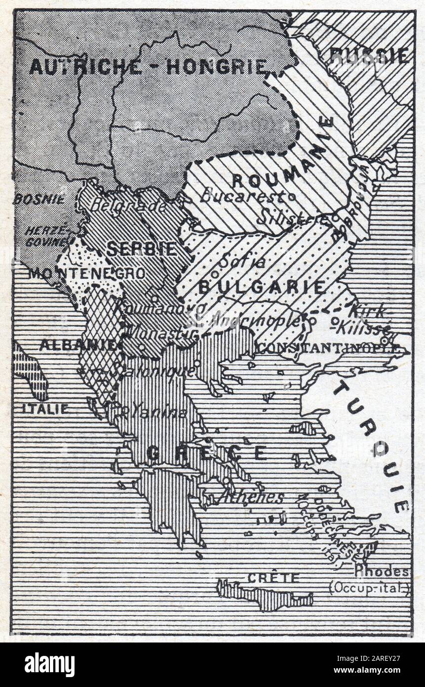 Les Balkans en 1914. Bulgarie. Serbie. Grèce. Monténégro. Turquie Foto Stock