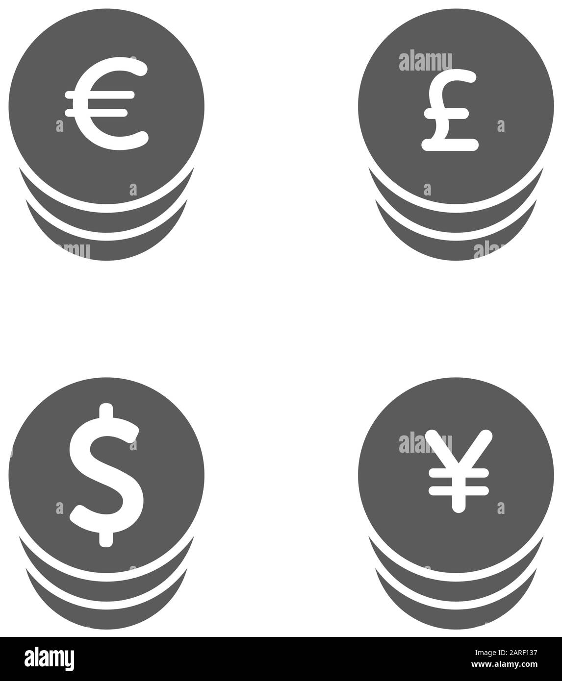 Icone valuta e denaro impostate. Money Dollar, Euro, Yen, Pound, icona in stile appartamento alla moda design. Illustrazione del vettore Illustrazione Vettoriale
