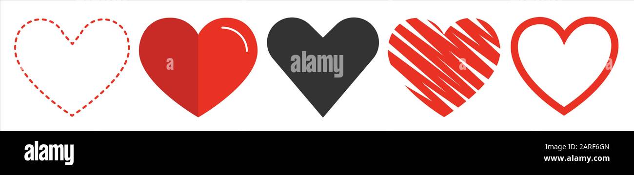 Collezione di icone Hearts. Trasmissione in diretta di video, chat, mi piace. Collezione di illustrazioni cardiache, amore valentines simbolo icone set. Illustrazione Vettoriale