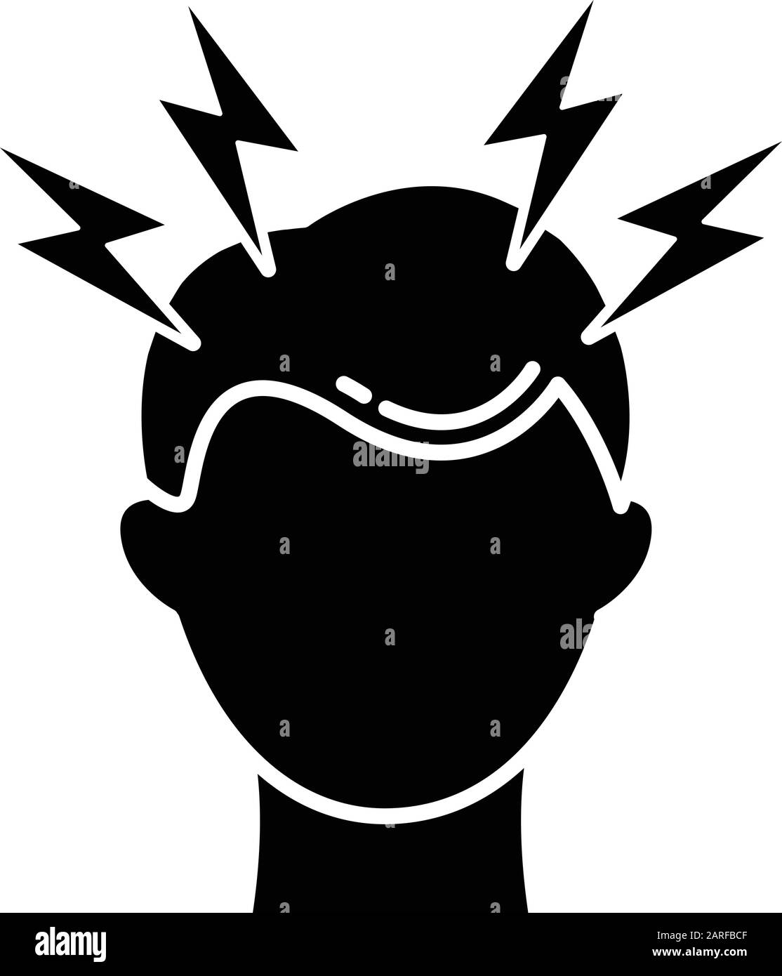 Icona glifo cefalea. Emicrania. Dolore alla testa. Sintomo freddo comune. Assistenza Sanitaria. Assistenza Sanitaria. Pressione e tensione. Ansia e stress. Simbolo di silhouette. Ne Illustrazione Vettoriale