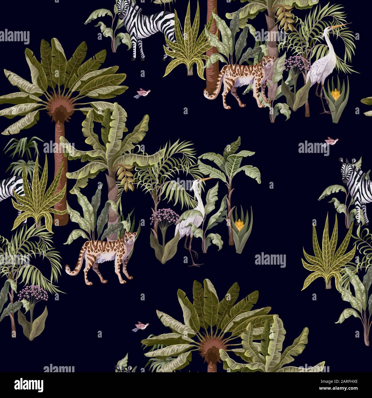 Struttura senza cuciture con alberi tropicali e animali. Vettore. Illustrazione Vettoriale