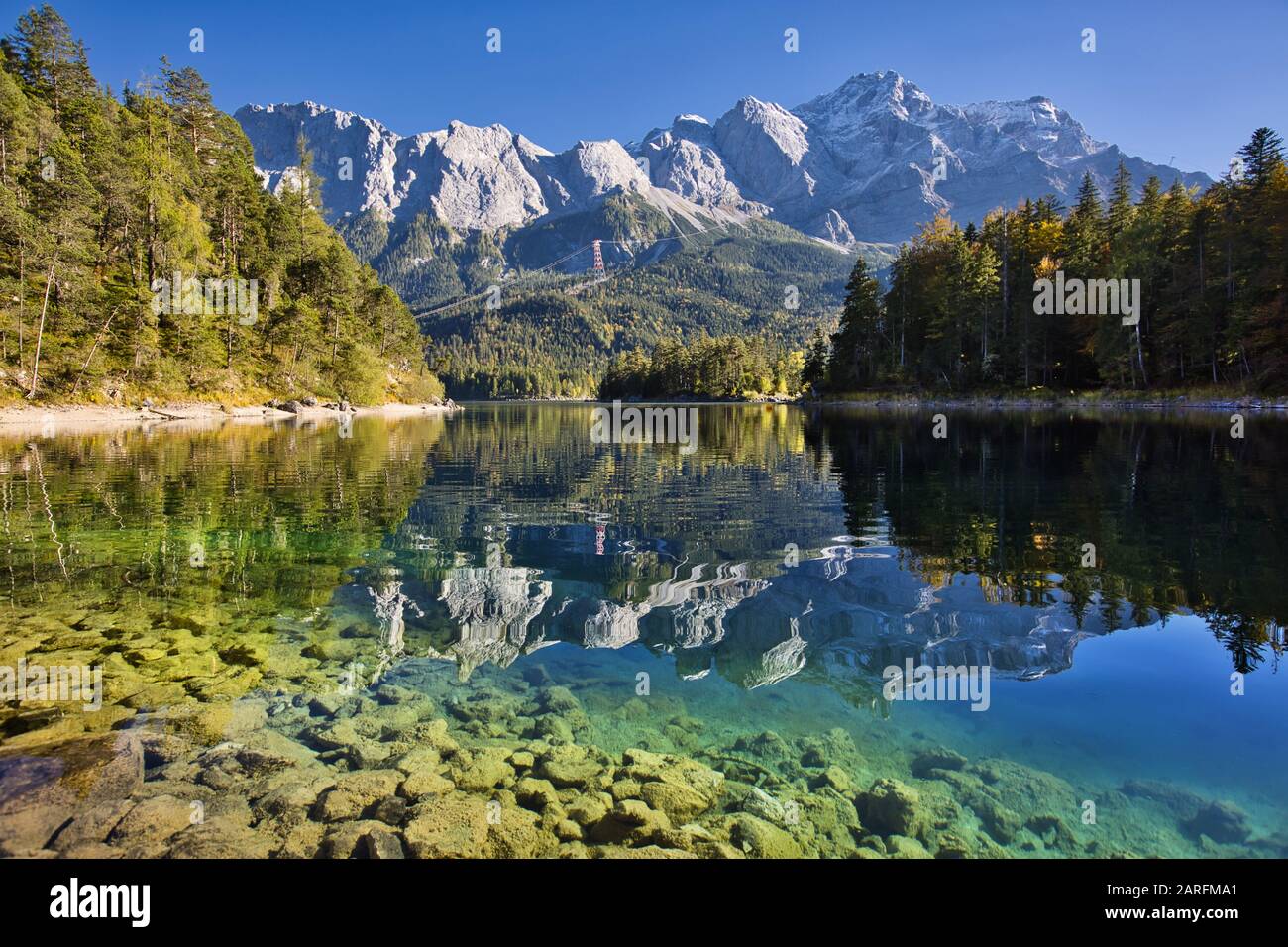 Eibsee, Werdenfelser Land di Baviera, Germania Foto Stock