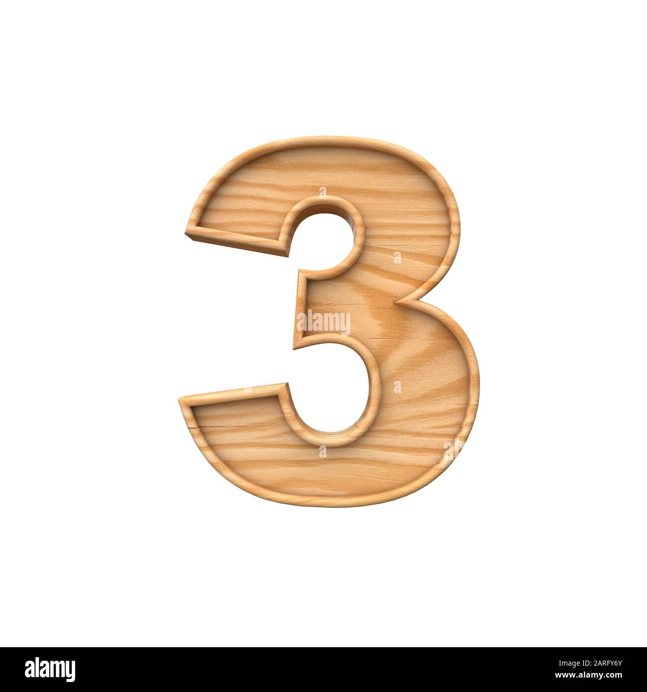 Simbolo di legno numero 3. Rendering 3D Foto Stock