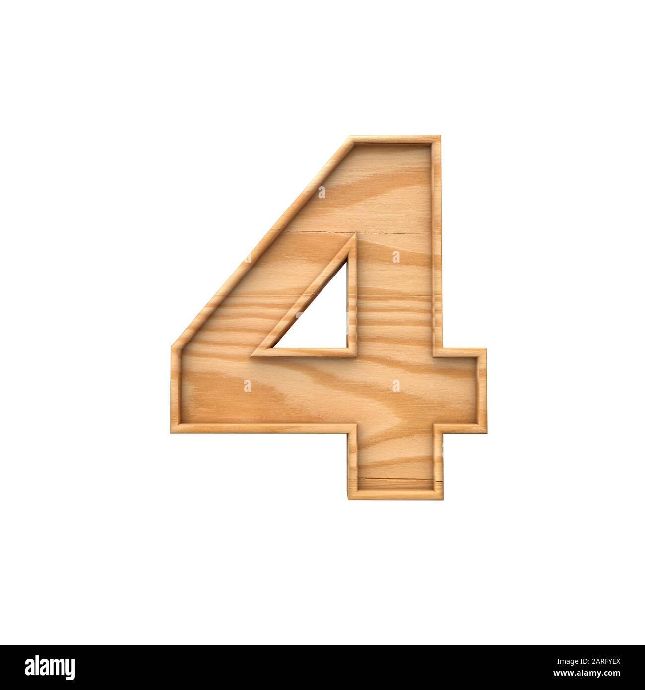 Simbolo di legno numero 4. Rendering 3D Foto Stock