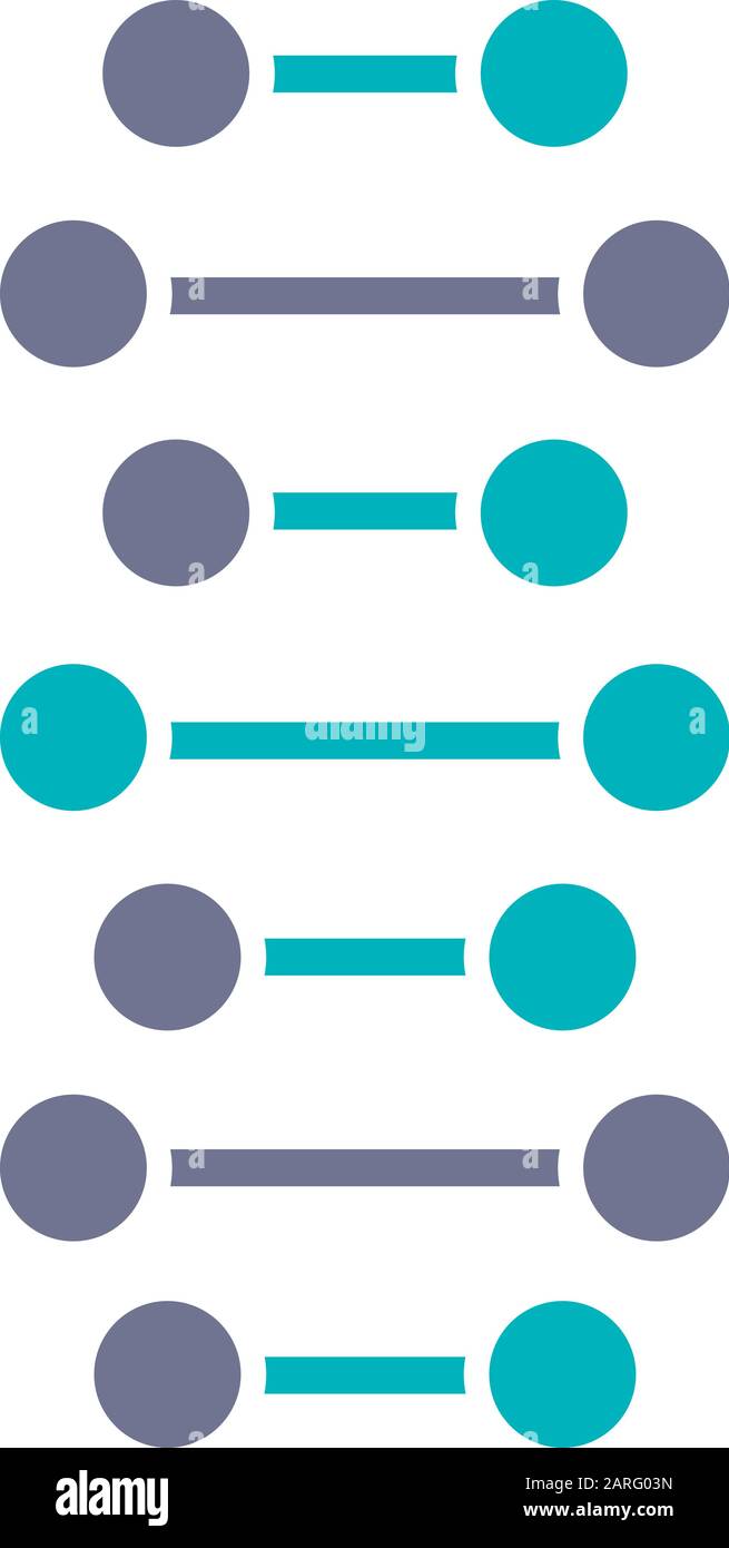 DNA spirale catene viola e turchese icona di colore. Punti collegati, linee. Elica di acido nucleico deossiribonucleico. Trefoli a spirale. Cromosoma. Molecolare Illustrazione Vettoriale