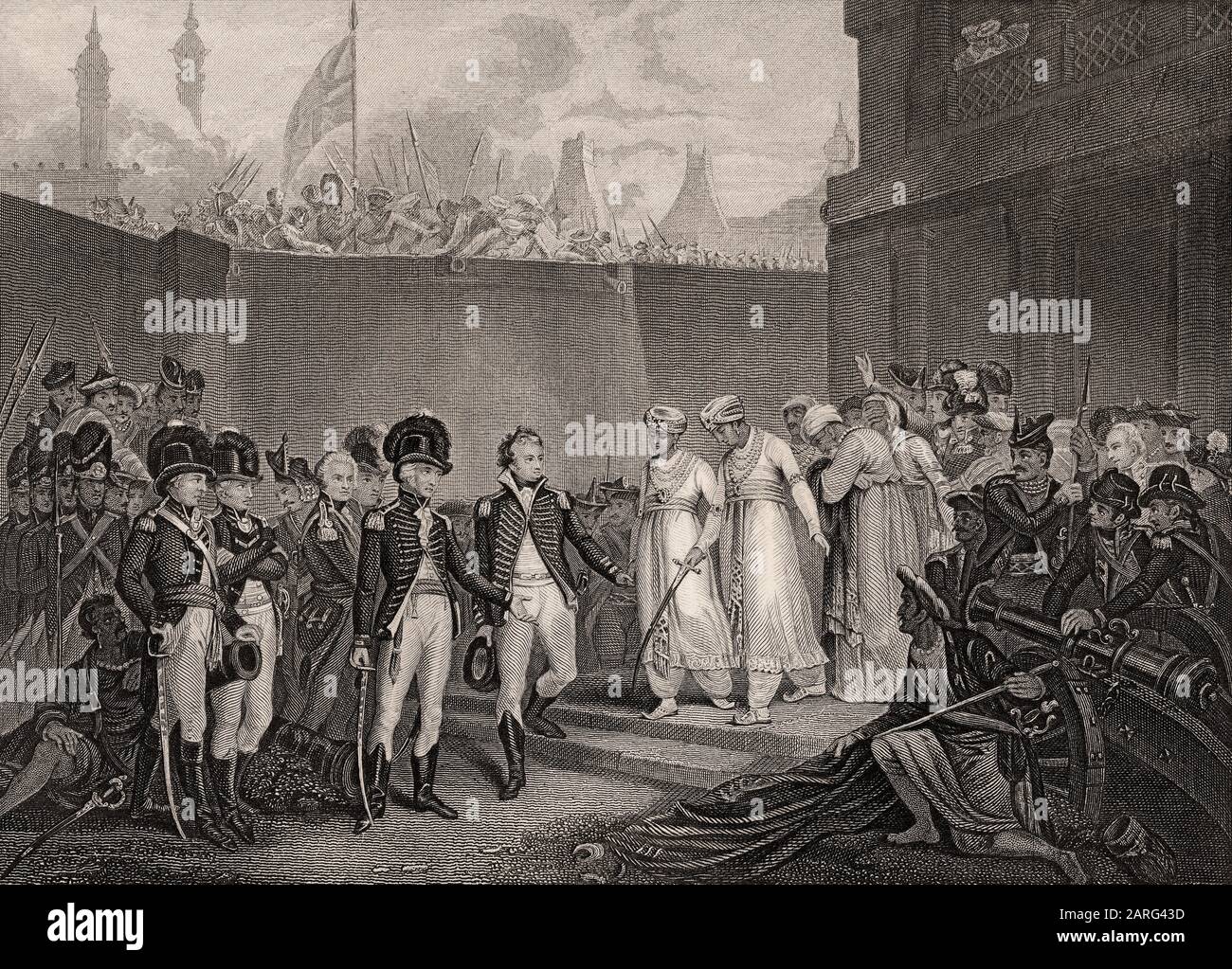 Resa di due figli di Tpu Sultan, assedio di Seringapatam, Terza guerra anglo Mysore, 1791 Foto Stock