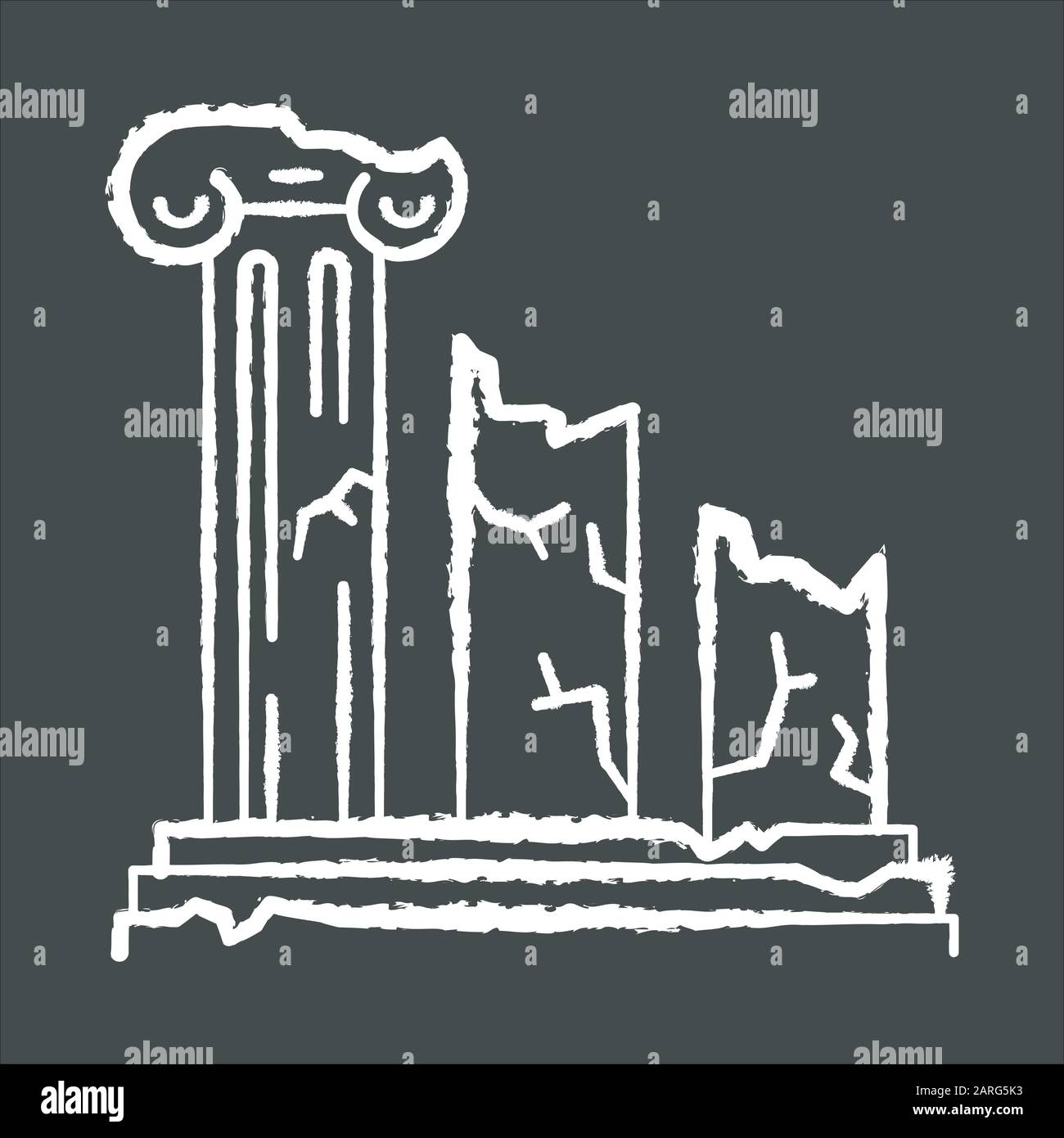 Antiche rovine gesso icona. Colonne scomposte. Pilastri greci. Città e civiltà perdute. Archeologia. Monumenti storici. Struttura di facciata. Arco vecchio Illustrazione Vettoriale