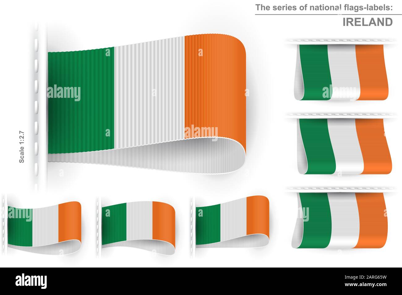 Bandiera di Stato nazionale d'Irlanda; etichetta di abbigliamento Cucita; bandiera di Vector Set della Repubblica d'Irlanda; Eps10 Illustrazione Vettoriale