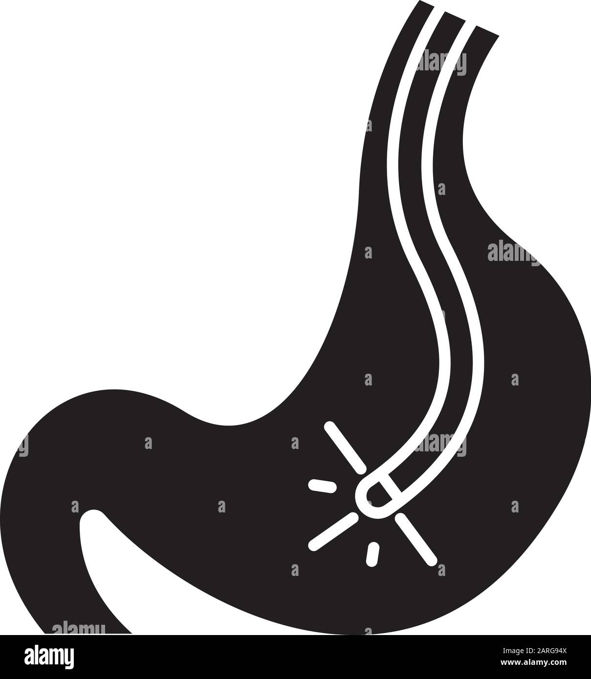 Icona glifo endoscopico. Processo di gastroscopia. Procedura medica non chirurgica. Servizi sanitari. Diagnostica della malattia. Ispezione visiva. silhouette symb Illustrazione Vettoriale