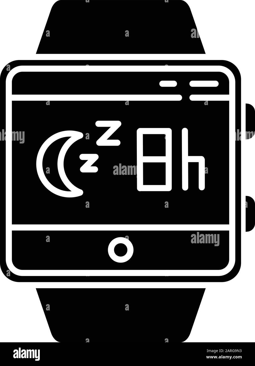 Icona a forma di glifo della funzione smartwatch per il monitoraggio del  sonno. Braccialetto fitness. Movimento durante il monitoraggio del sonno,  analisi delle abitudini di sonno. Simbolo di silhouette. Negat Immagine e