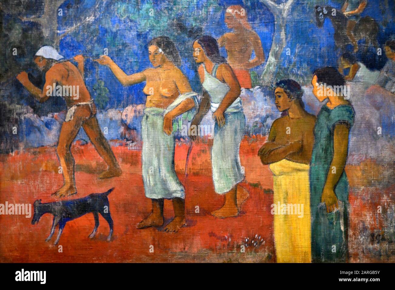 Scena di vita tahitiana, 1896, pittura di Paul Gauguin, museo Hermitage, Russia di San Pietroburgo, Europa. Foto Stock
