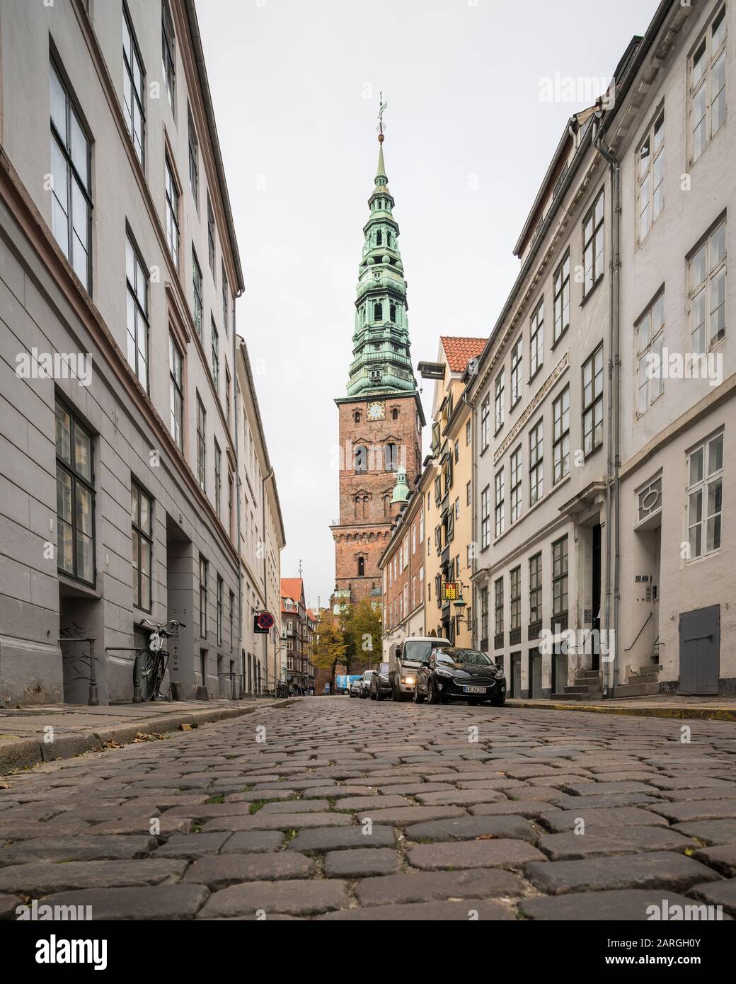 Strada Acciottolata, Centro Di Copenhagen, Danimarca, Scandinavia, Europa Foto Stock