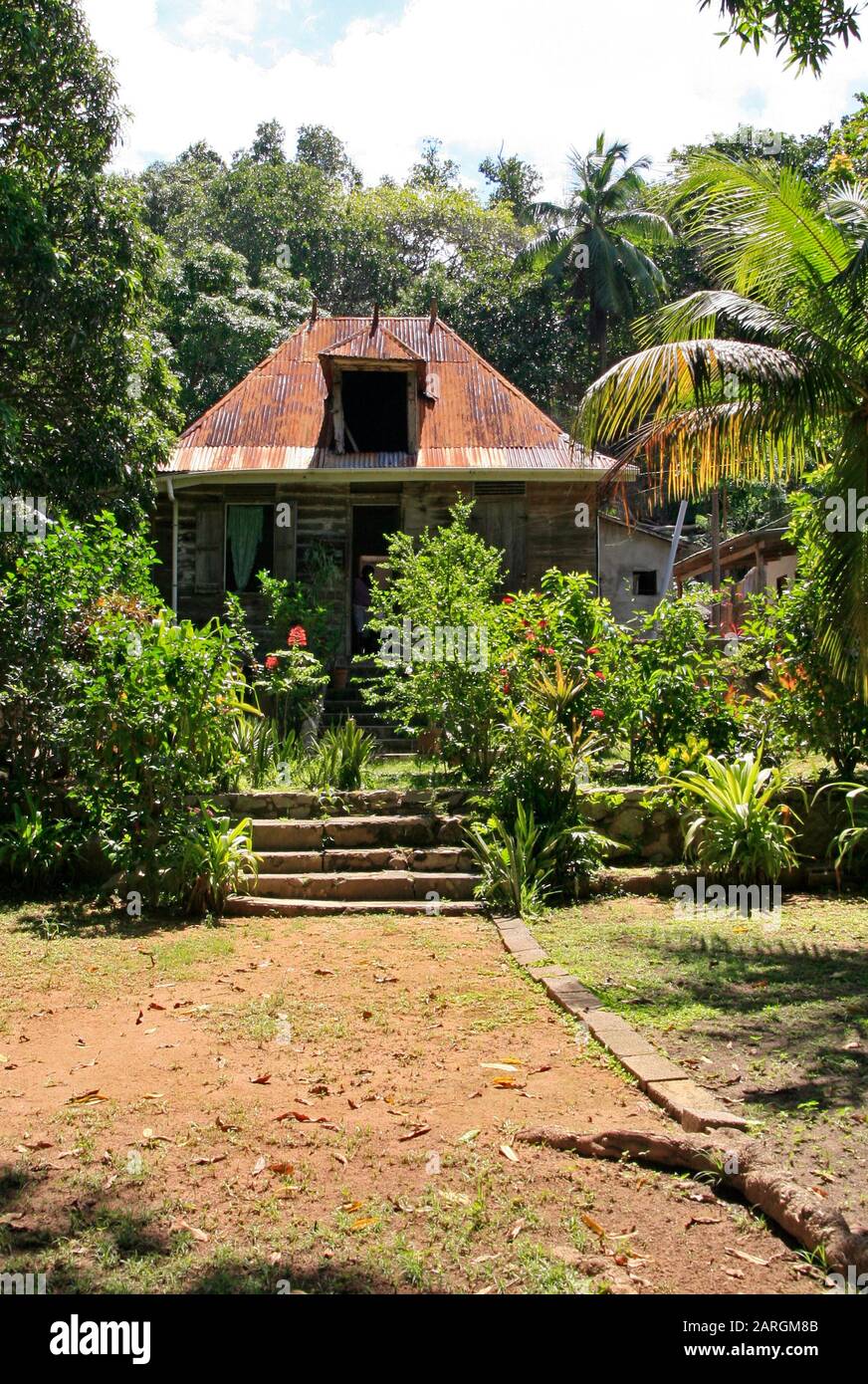 Una delle più antiche case residenziali delle seychelles, la Digue, Seychelles. Foto Stock