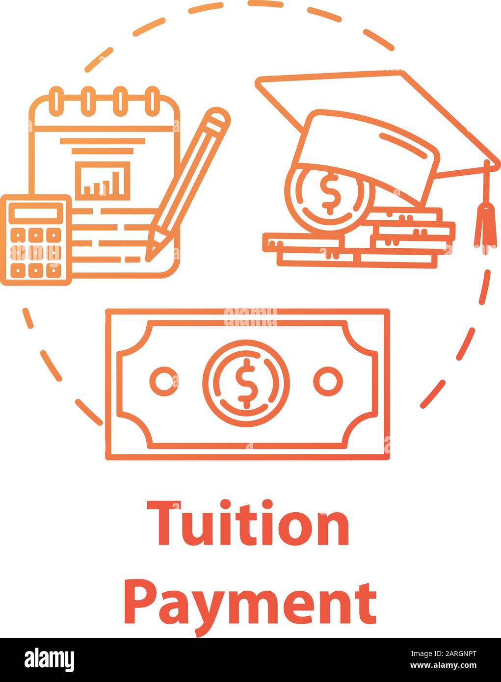 Icona del concetto di pagamento delle tasse scolastiche. Costo dell'istruzione. Sovvenzione finanziaria. Investimento di conoscenza. Conteggio college risparmio fondo idea sottile linea illustrazione. Vettore Illustrazione Vettoriale