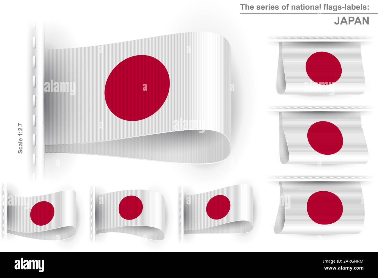Bandiera del Giappone; simbolo dell'orgoglio patriottico nazionale giapponese e del potere politico; etichetta di abbigliamento Cucita dalla bandiera di stato di Nippon-koku Nihon-koku; Illustrazione Vettoriale