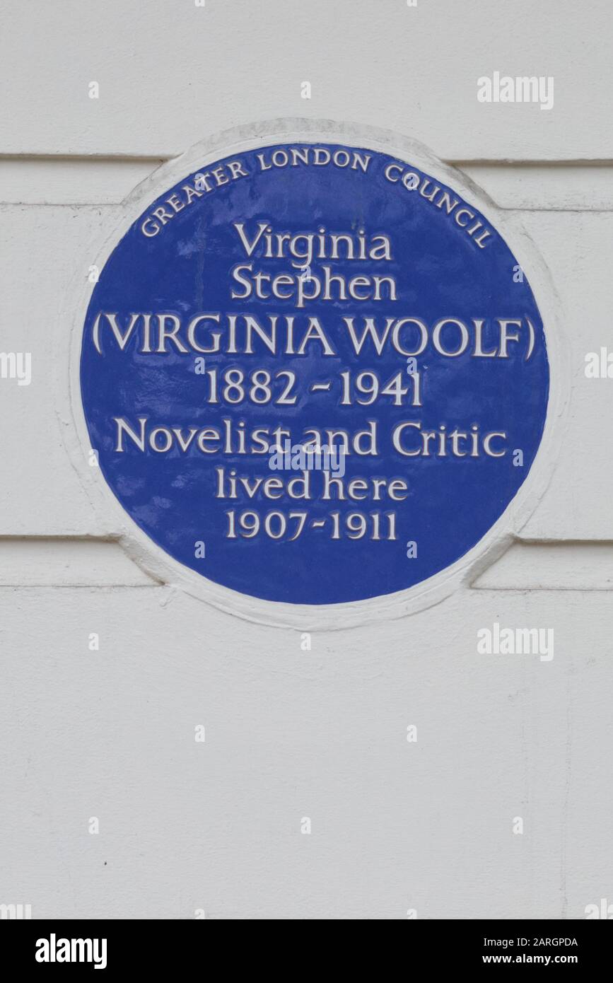 Virginia Woolf Targa Blu, 29 Fitzroy Square, Fitzrovia, Londra, Foto Stock