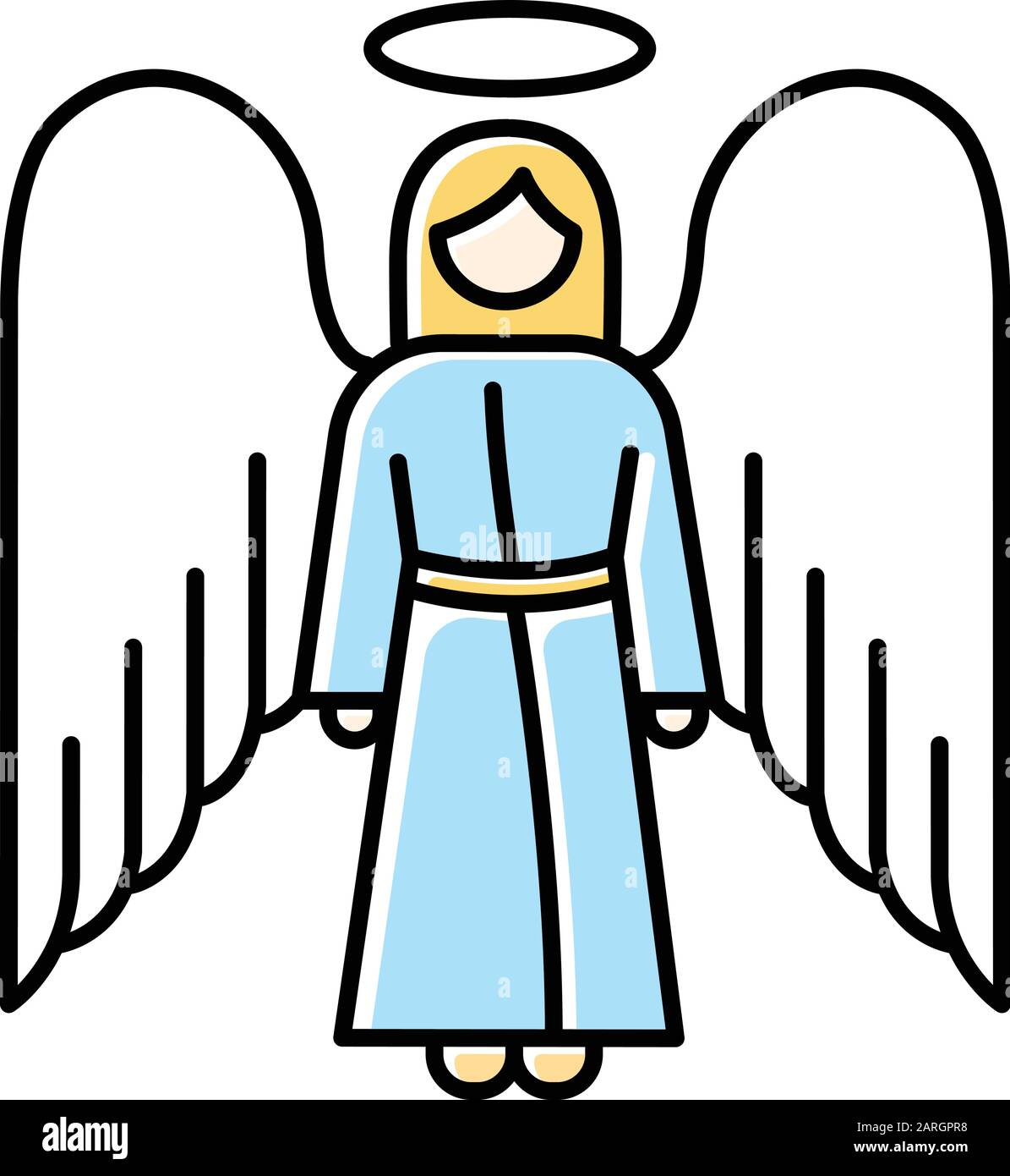 Icona a colori Angel. Arcangelo biblico. Figura umana in veste con ali e alone. Angelo santo di Natale. Messaggero degli dei. Narrazione della Bibbia. Simbo cristiano Illustrazione Vettoriale