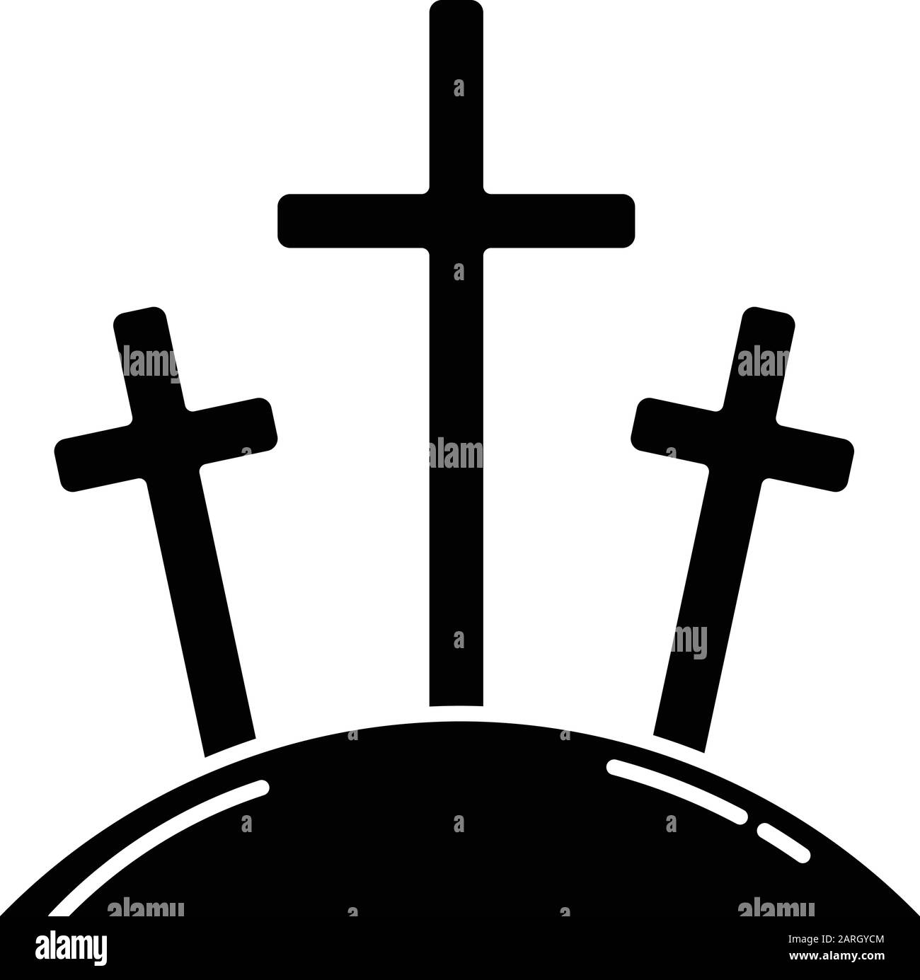 Icona del glifo di collina del Calvario. Tre croci sul monte Golgota. Crocifissione Di Gesù Cristo. Venerdì Santo. Nuovo Testamento. Narrazione della Bibbia. silhouette symb Illustrazione Vettoriale