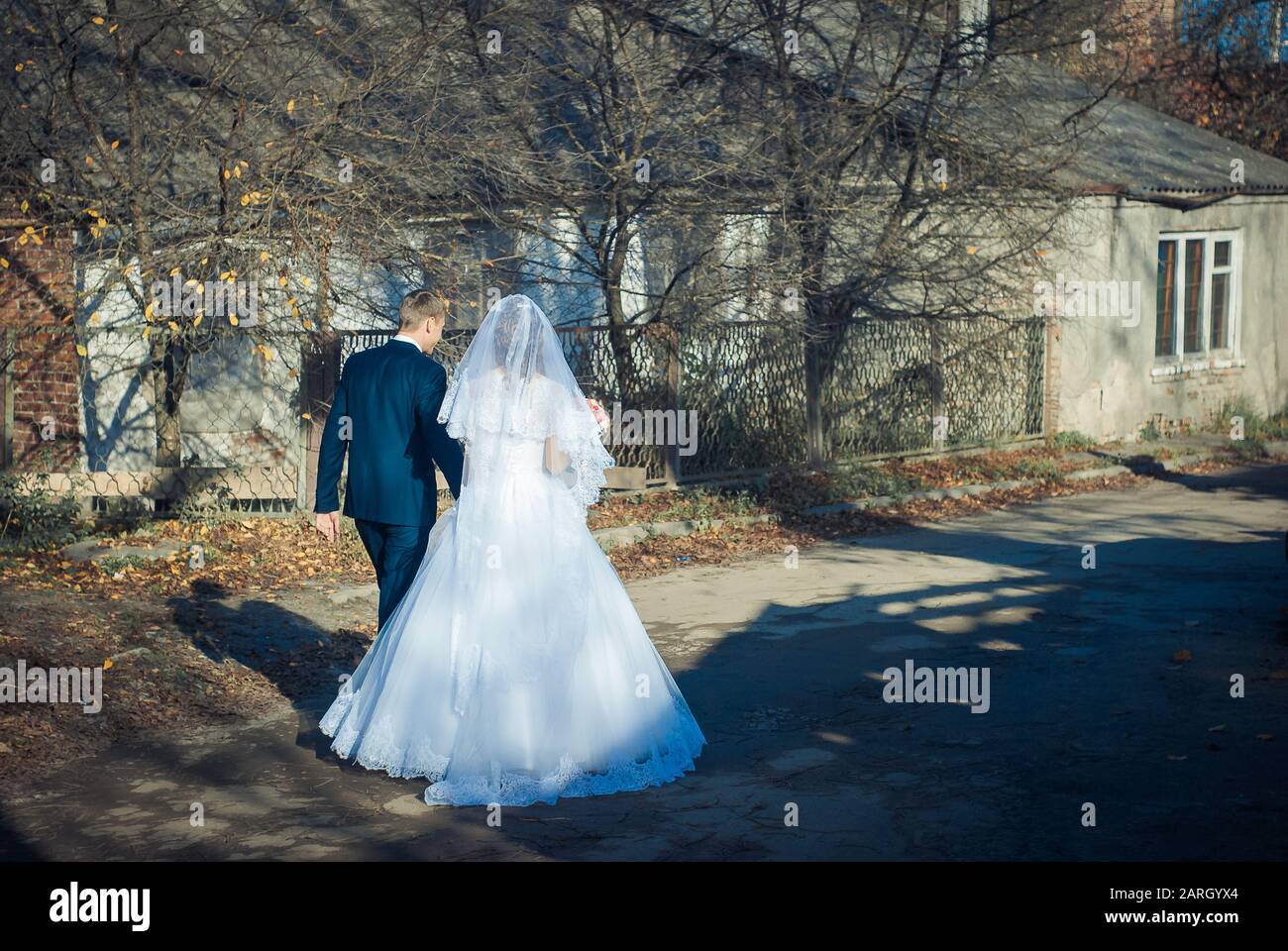 Ucraina, Lutsk - 27.10.2013: la cerimonia nuziale. Gli amanti delle passeggiate nella natura nel Parco. Bella delicata e coppie romantiche, amarsi Foto Stock