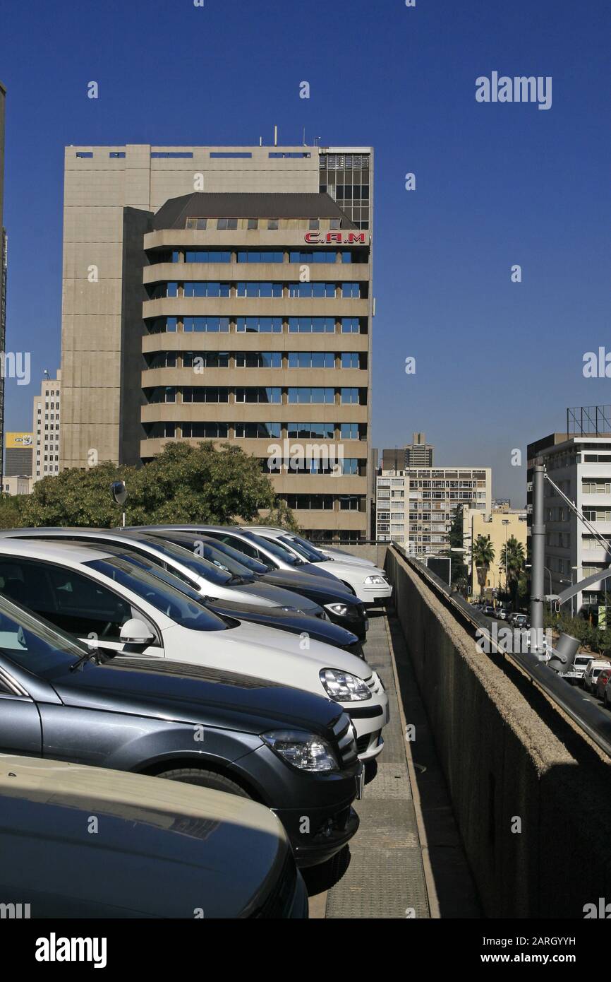 C.A.M. edificio e parcheggio baia, Braamfontein, Johannesburg, Gauteng, Sud Africa. Foto Stock