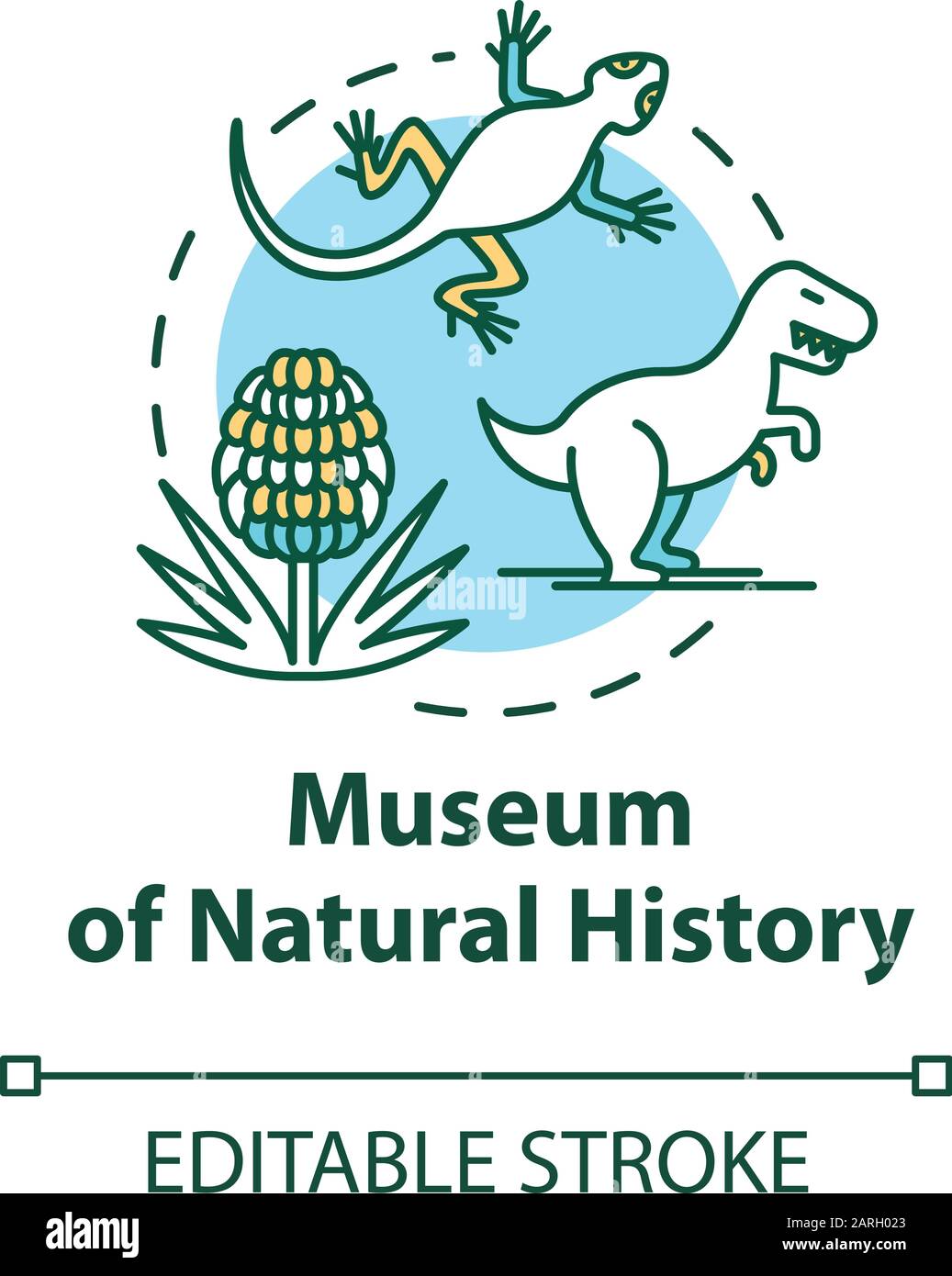 Museo Di Storia Naturale icona concetto. Animali preistorici. Esposizione biologica. Mostra paleontologica idea sottile linea illustrazione. iso vettore Illustrazione Vettoriale