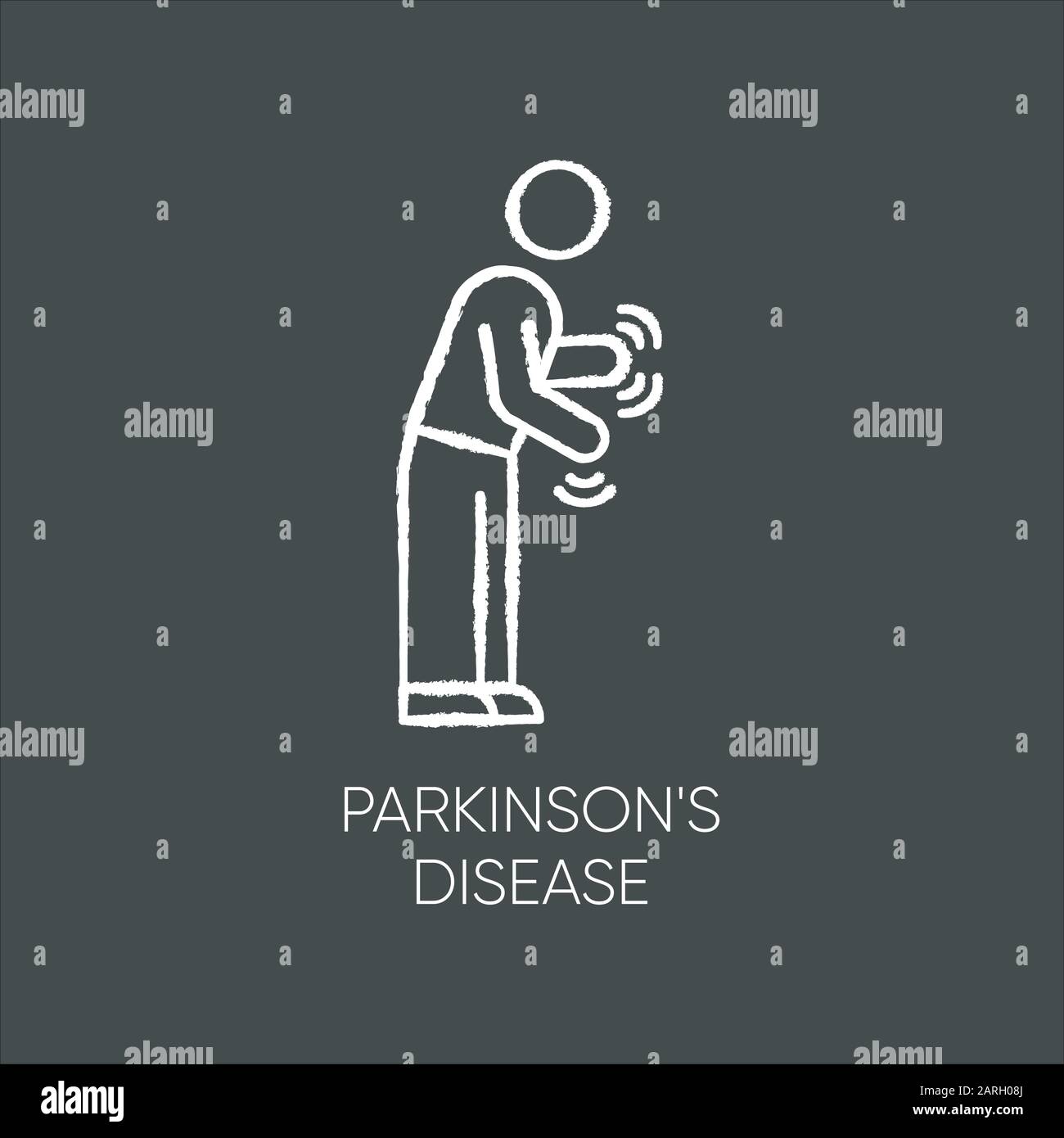 Morbo di Parkinson icona gesso. Movimento, difficoltà a camminare. Scuotimento e rigidità. Parkinsonismo. Sindrome parkinsoniana. Salute mentale. Psichiatria, ne Illustrazione Vettoriale