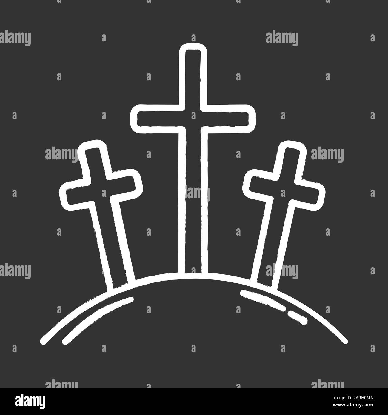Icona di Calvary Hill gesso. Tre croci sul monte Golgota. Crocifissione Di Gesù Cristo. Venerdì Santo. Nuovo Testamento. Narrazione della Bibbia. Simbo cristiano Illustrazione Vettoriale