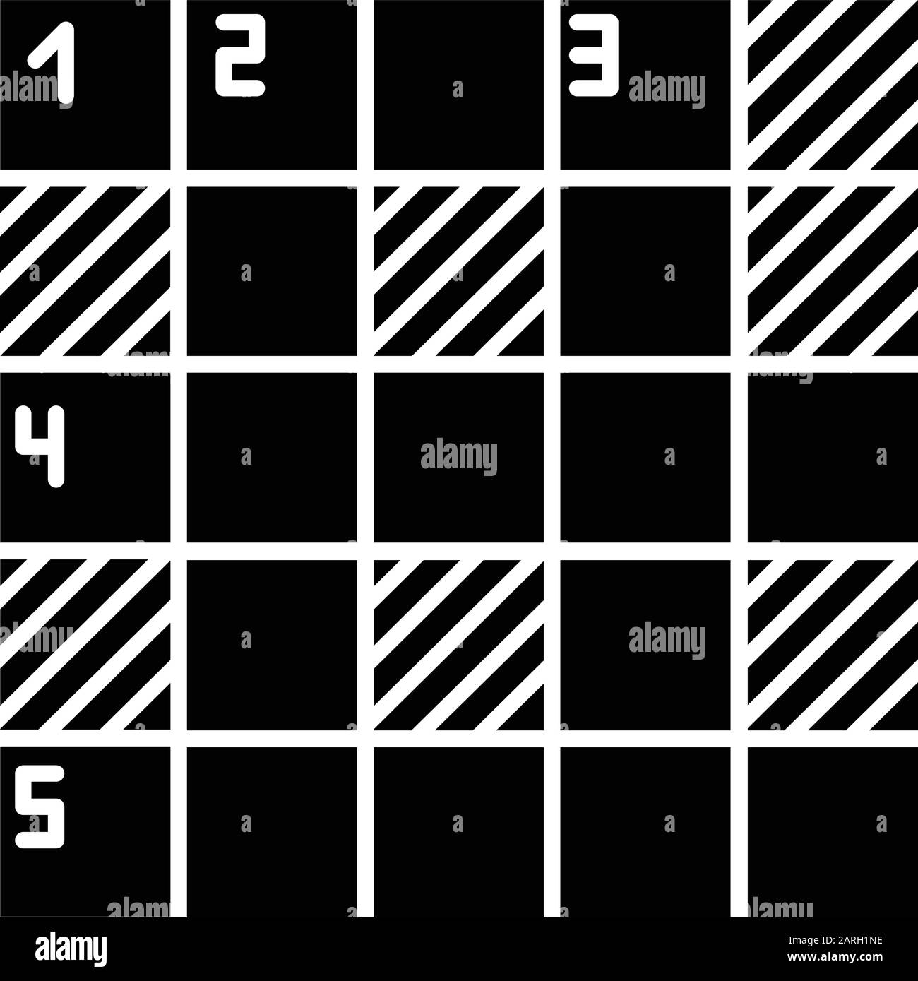 Icona glifo puzzle matematico. Griglia Sudoku. Posizionamento del numero. Gioco logico. Cruciverba criptica. Esercizio mentale. Teaser cerebrale. Simbolo di silhouette. Negat Illustrazione Vettoriale