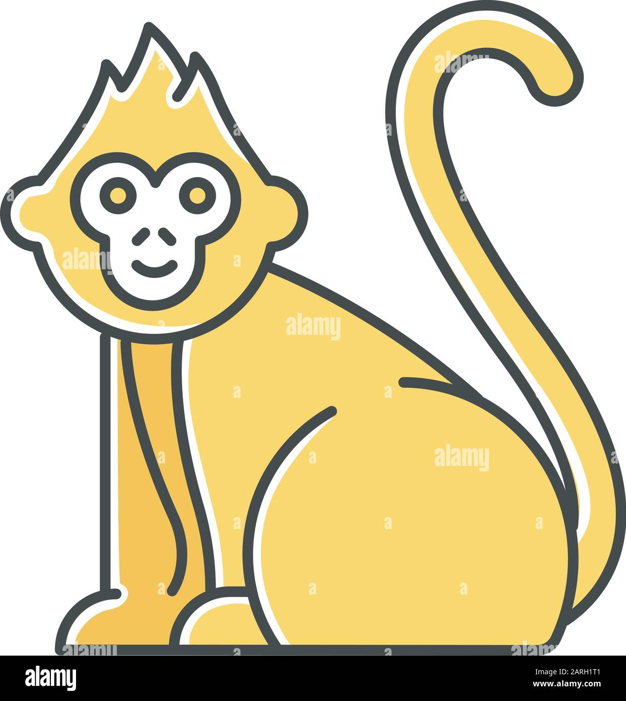 Icona a colori della scimmia bambino. Animale di paese tropicale, mammifero. Esplorare la fauna selvatica delle isole indonesiane. Cute primate seduta. Visita esotica foresta Balinese Illustrazione Vettoriale