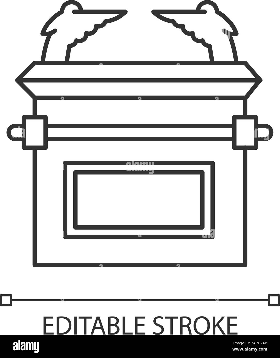 Ark dell'icona lineare del Patto. Storia della Bibbia. Arca d'oro di Dio e testimonianza. Religione cristiana, scena del libro santo trama. Narrazione biblica. Vettore è Illustrazione Vettoriale
