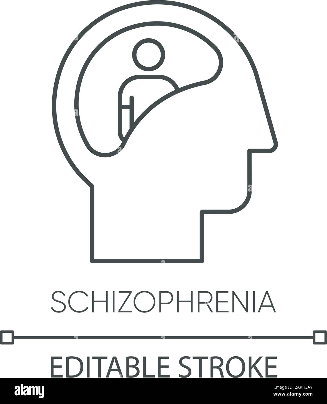 Icona lineare schizofrenia. Pensiero poco chiaro. Mente confusa. Disturbo mentale. Paranoia. Comportamento anomalo. Illustrazione a linee sottili. Simbolo del contorno. Vec Illustrazione Vettoriale