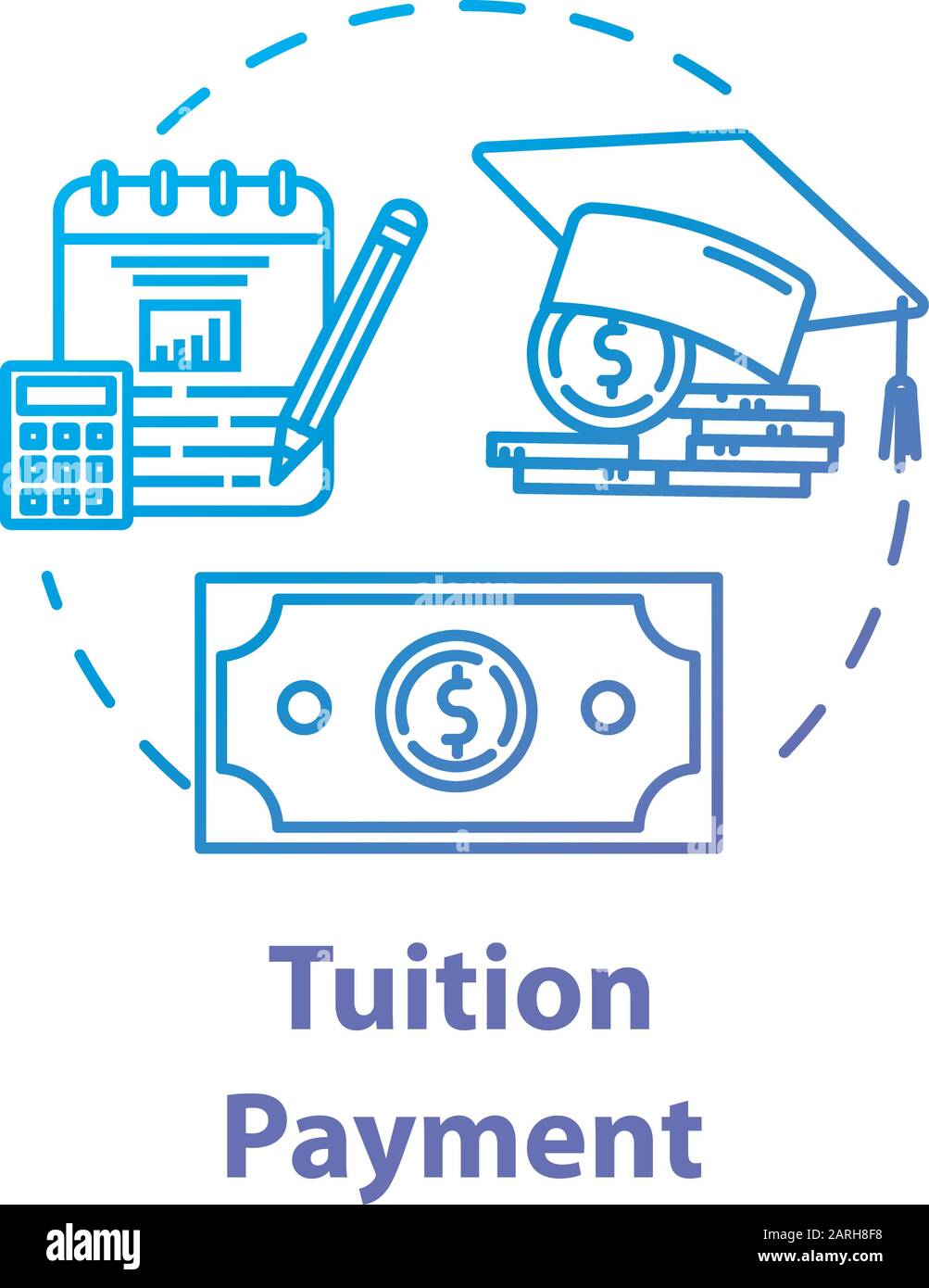 Icona del concetto di pagamento delle tasse scolastiche. Costo dell'istruzione. Sovvenzione finanziaria. Investimento di conoscenza. Conteggio college risparmio fondo idea sottile linea illustrazione. Vettore Illustrazione Vettoriale